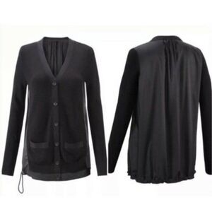 Cabi #5143 Windbreaker Cardigan Black Knit Woven Lightweight Sweater‎ Size Small